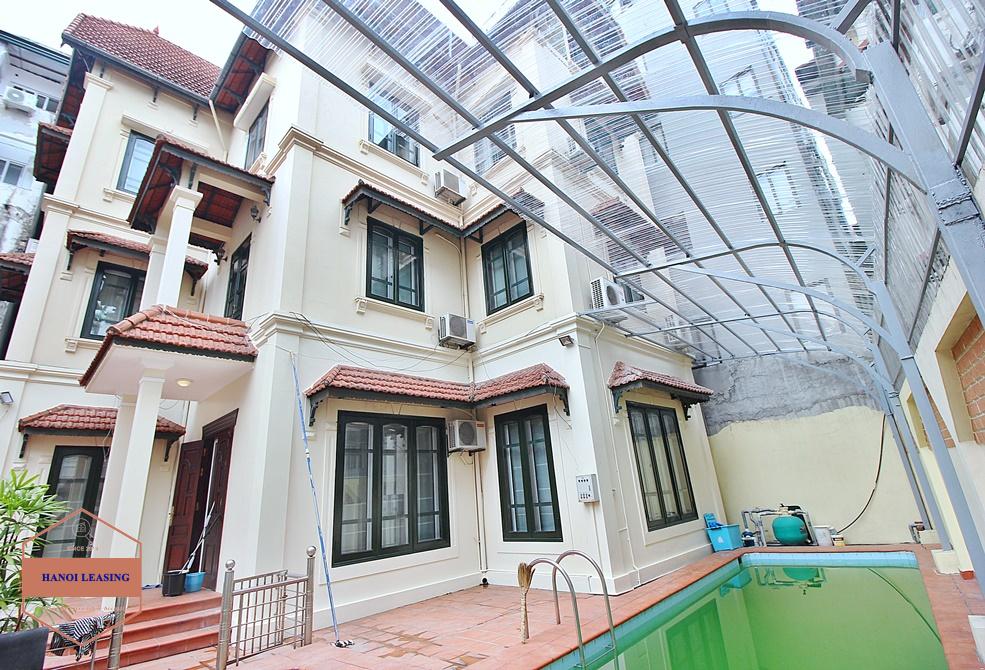 French unfurnished house with swimming pool for rent in Dang Thai Mai, Tay Ho